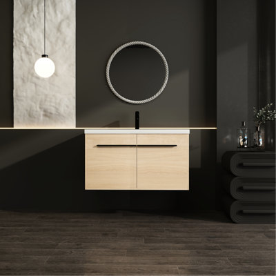 Meuble-lavabo de 91 cm (36 po) en chêne avec lavabo en résine, armoire à 2 portes, matériau haute performance, design américain. Porte de comptoir de 91 cm (36 po) résistante à la chaleur et au froid.