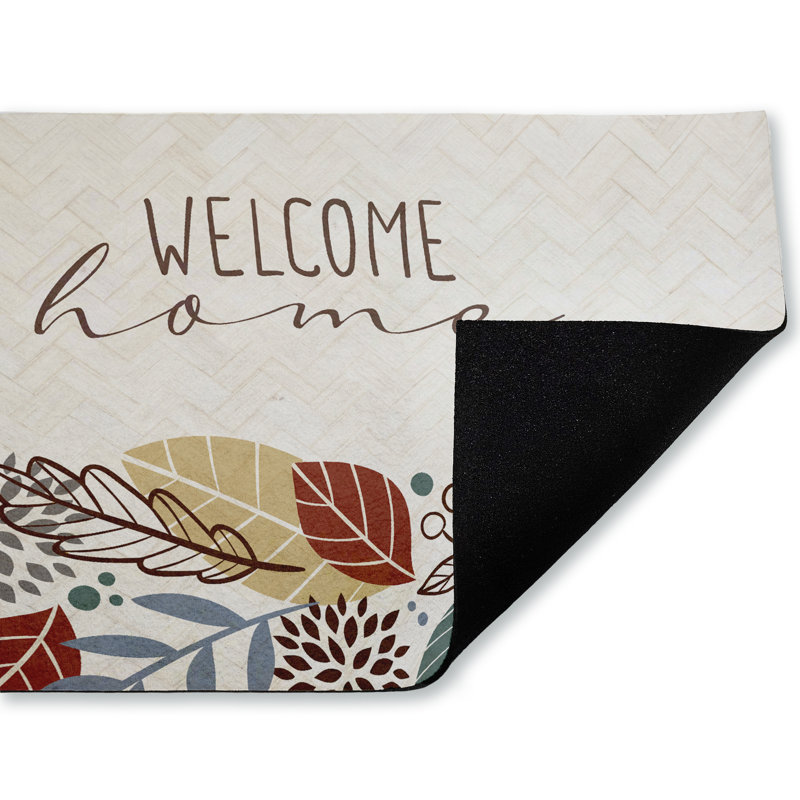 Tapis de porte d'extérieur imprimé Welcome Home avec feuilles, par Kim Allen, 18 po x 30 po
