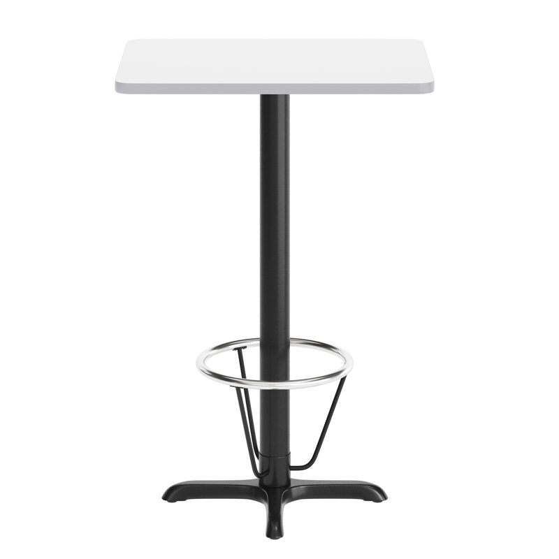Basquez Rectangular Laminate Table Top with Bar Height Table Base and Foot Ring, White, 43.125" H x 24" W x 30" D