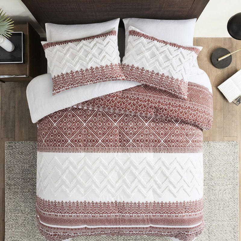 Édredon avec capitonnage en chenille - Literie à imprimé en coton, Édredon pour grand lit + 2 taies décoratives