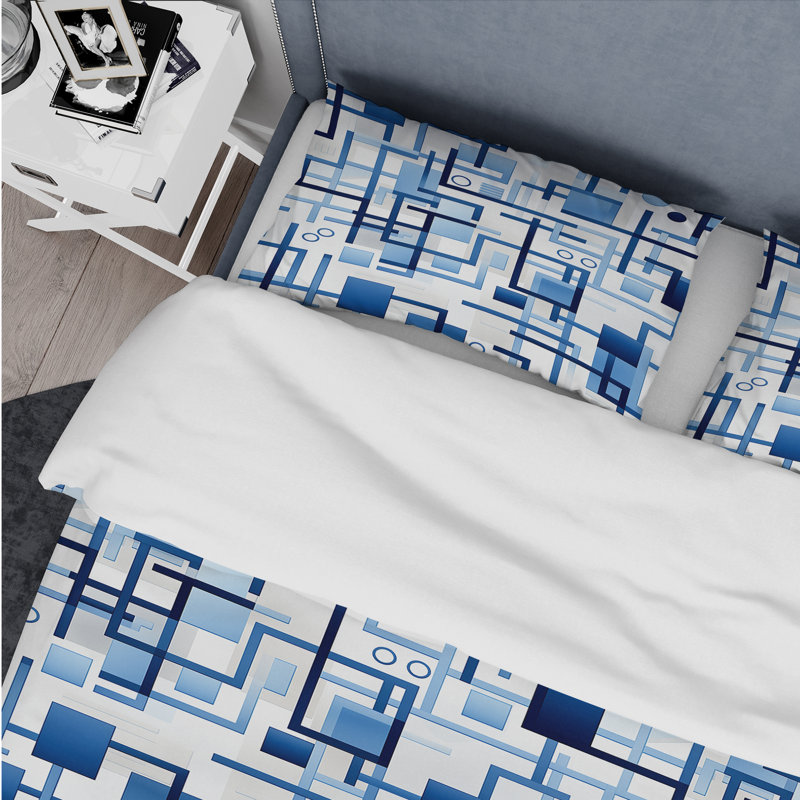Ensemble de housse de couette géométrique Eivie Blue Geometric Matrix Fantasy - microfibre de polyester