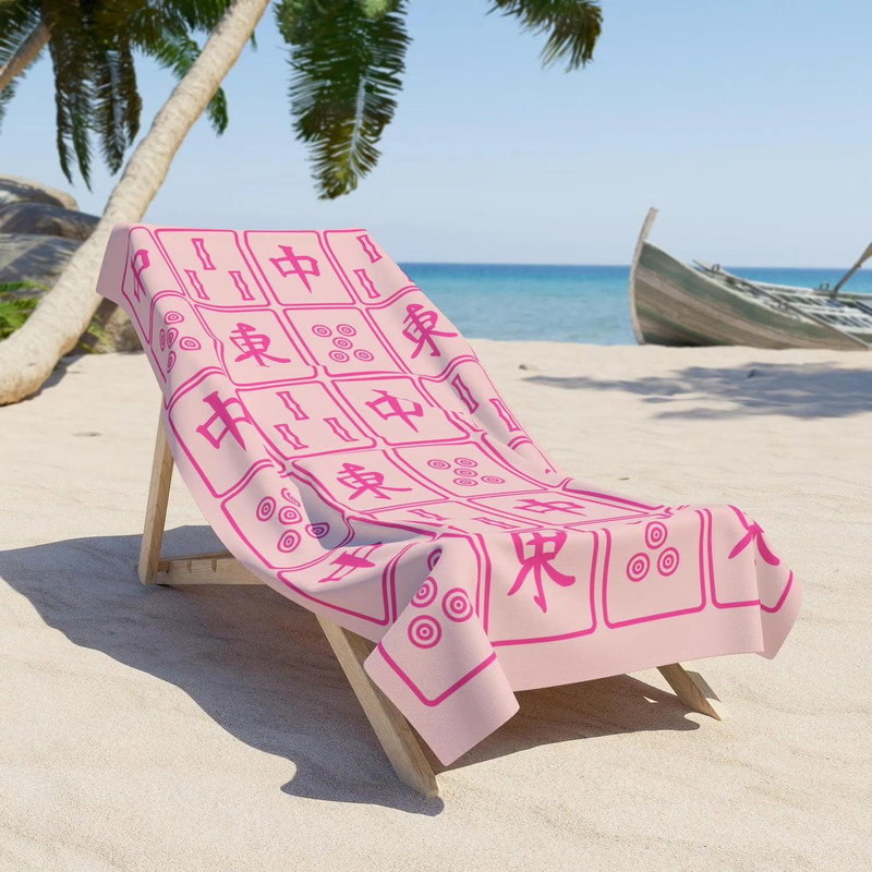 Adorable serviette de plage de mahjong rose, motif de mahjong, idée de cadeau d'amant de mahjong, thème de mahjong, merch, mah-jong