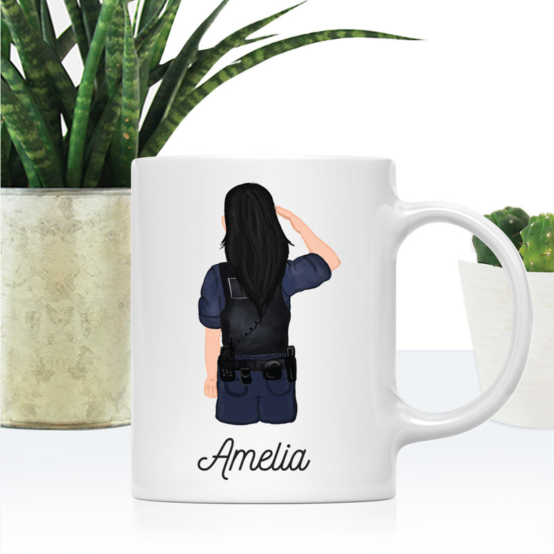 Tasse à café personnalisée, Oui, Blanc / noir, femme, agent de police 1