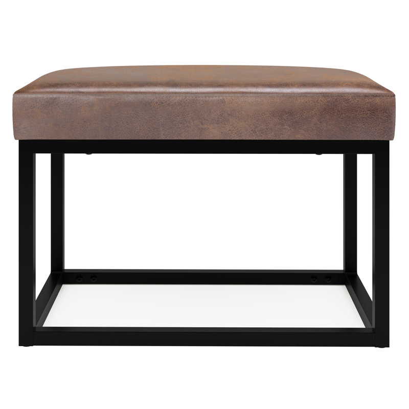 Reynolds 26"W Vegan Leather Contemporary Small Ottoman Bench with Cushioned Seat and Metal Base, 18.5" H x 26" W x 14.8" D
