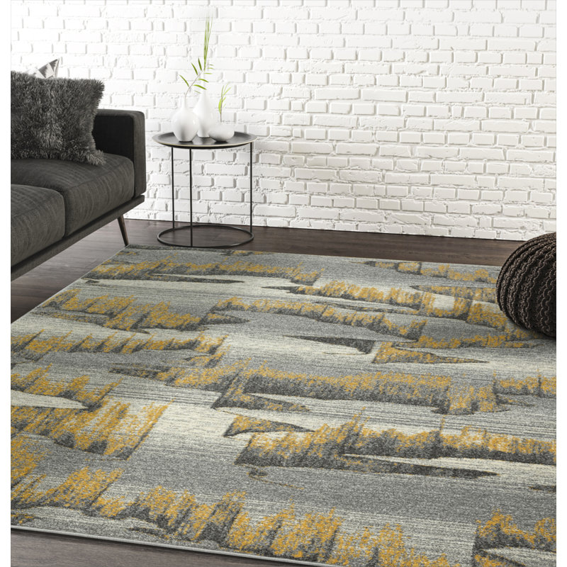 Tapis gris / jaune Roselare, Rectangle 7 pi 9 po x 10 pi 2 po