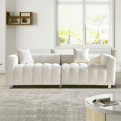 83.46" Premium Velvet Sofa 3-Seater Loveseat, Modern Bubble Upholstered Couch With Metal Base Legs And 2 Pillows For Living Room, Bedroom