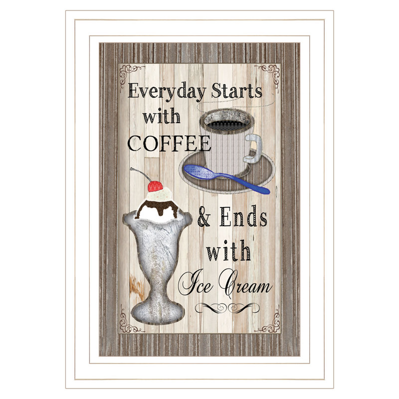 «Everyday Starts with Coffee», art mural encadré pour le salon, la décoration murale pour la maison, Cadre blanc