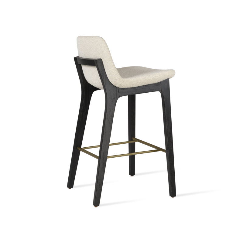Comptoir en bois Pera HB, Tabouret de bar (siège d'une hauteur de 29 po), Tissu bouclé blanc cassé