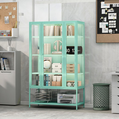 Grande vitrine en fer avec porte en verre et lumières DEL Armoire vitrée en acier pour objets de collection