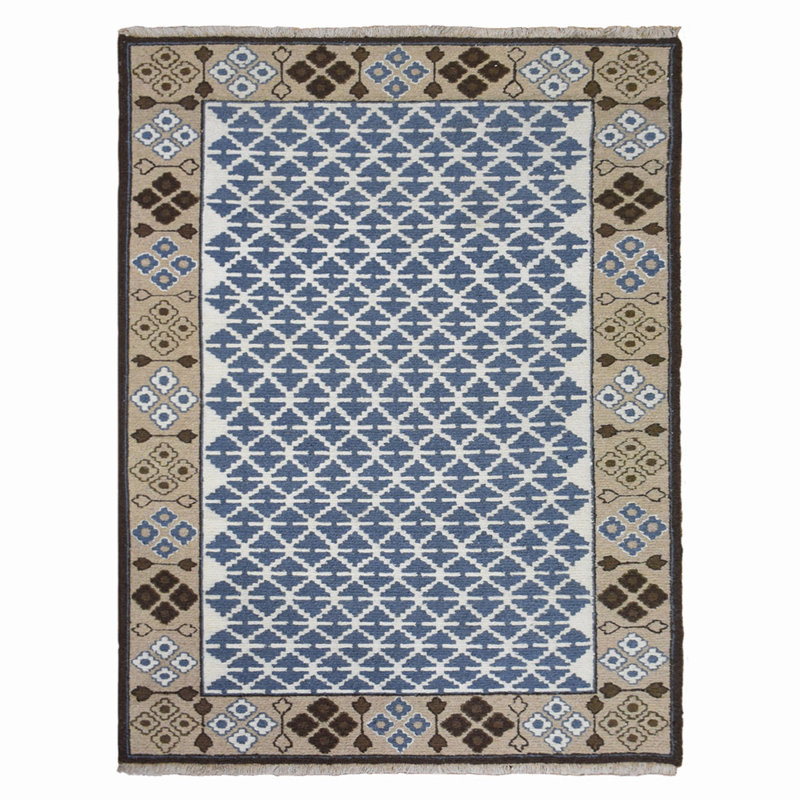 Hand Knotted Wool Oriental Blue | Beige Rectangle Indoor Area Rug