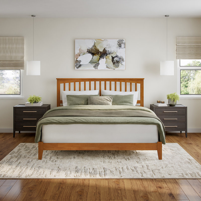 Mission Low Profile Solid Wood Platform Bed, King, Light Toffee
