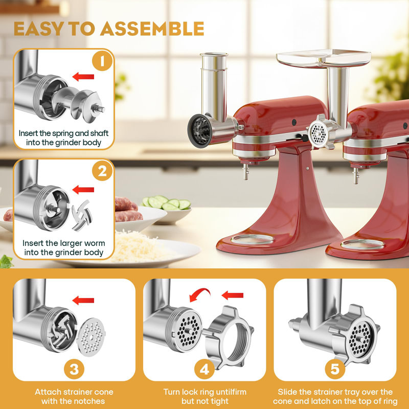 GVODE Meat Grinder & Stainless Steel Slicer Shredder Attachment, Compatible with KitchenAid® Stand Mixers, 2-in-1 Set