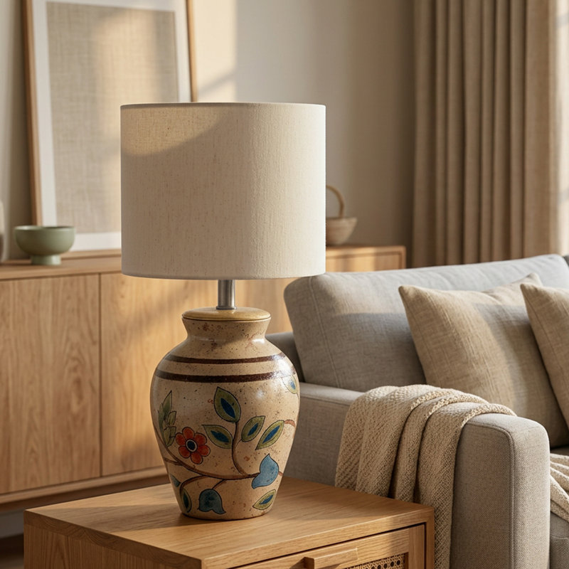 Lampe en terre cuite avec abat-jour Bloomlight - veilleuse décorative pour la chambre à coucher, la maison et l'éclairage