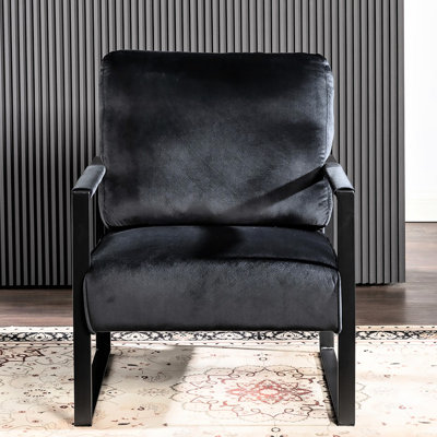 Siège d'appoint de style Mid-Century moderne, structure en métal, revêtement en velours, chaise de salon noire pour la chambre à coucher, bureau de revêtement