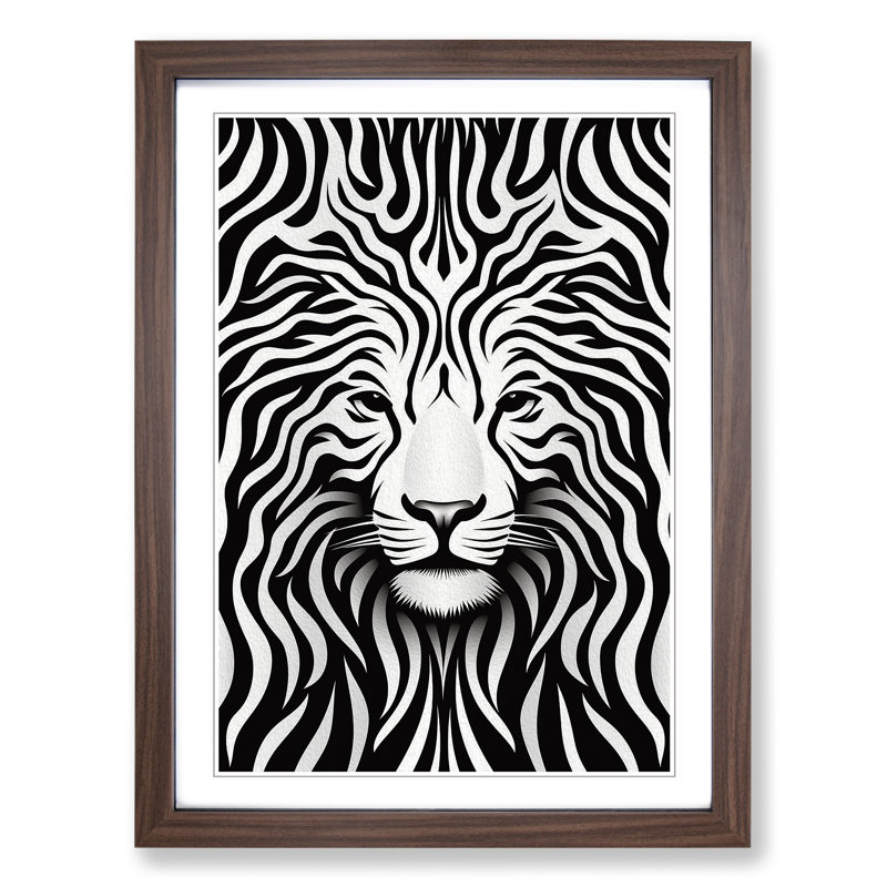 Tiger Op No.2 - Single Picture Frame Print on Wood, 46cm H x 34cm W, Walnut Framed
