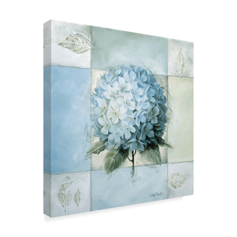 «Blue Hydrangea Study 2», reproduction de peinture acrylique sur toile tendue, H 14 po x l 14 po