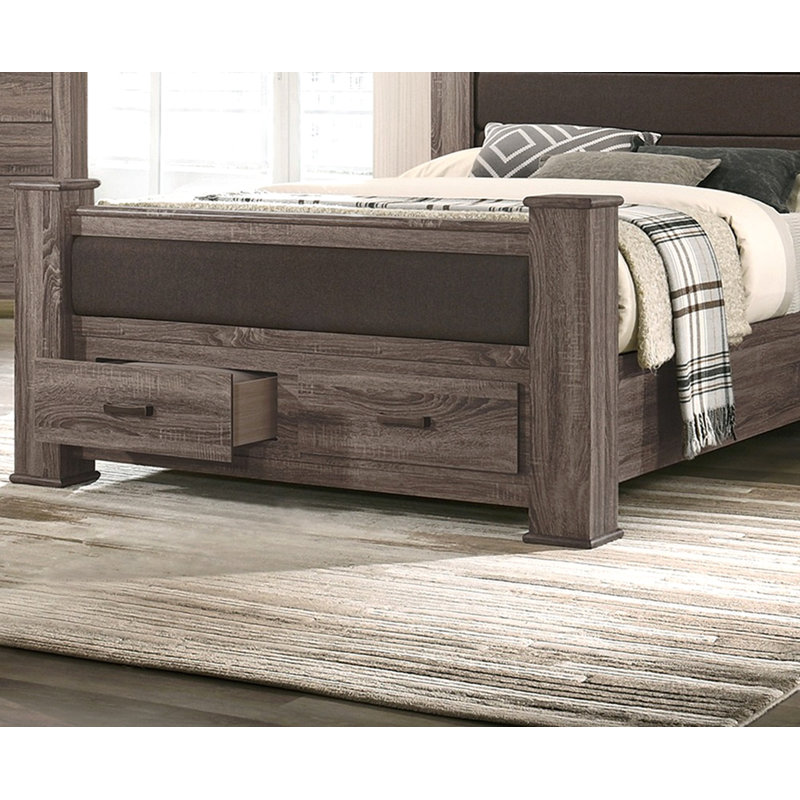 Mobilier de chambre à coucher de style moderne avec lit de grand lit et tête de lit tapissier à finition brune