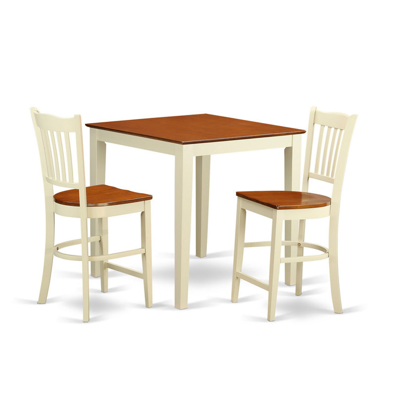 3 Piece Counter Height Dining Set for Small Spaces Contains a Square Kitchen Table and 2 Dining Room Chairs, Buttermilk & Cherry