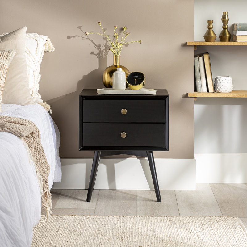 Gertz 2-Drawer Solid Wood Nightstand, Black