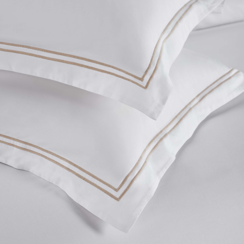 Full/Queen White and Taupe Cotton Embroidered Duvet Cover Set