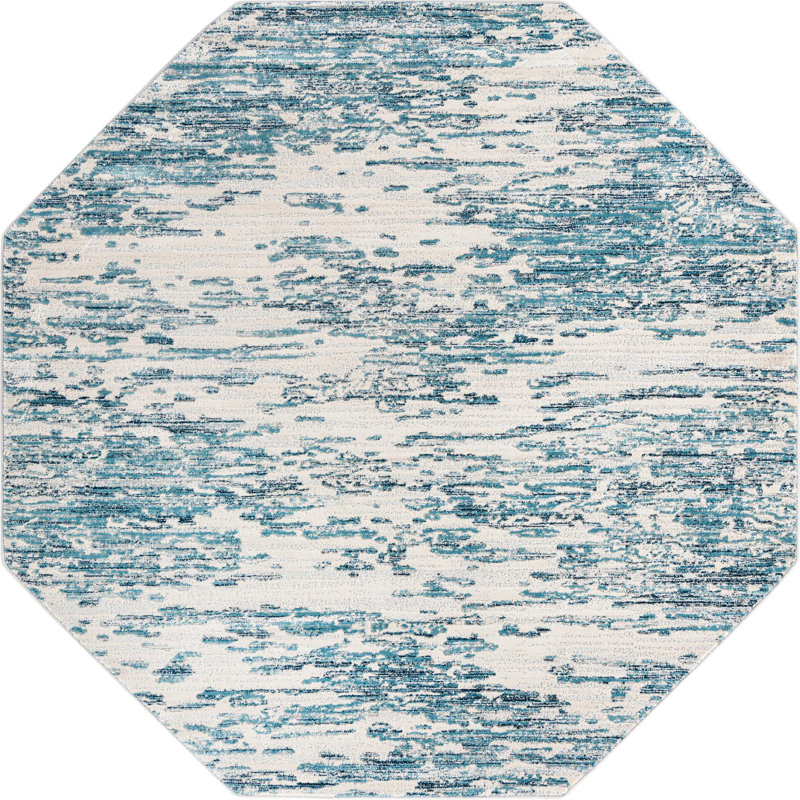 Tapis bleu contemporain Araceli, Octogone 7 pi