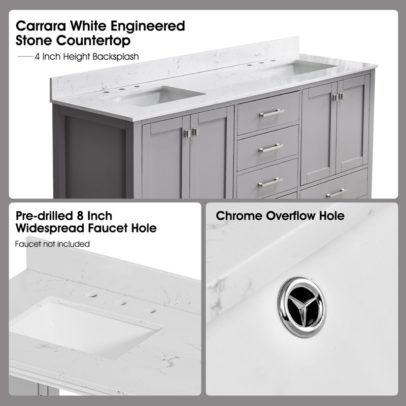 72 Inch Bathroom Vanity With Double Sink, Gray