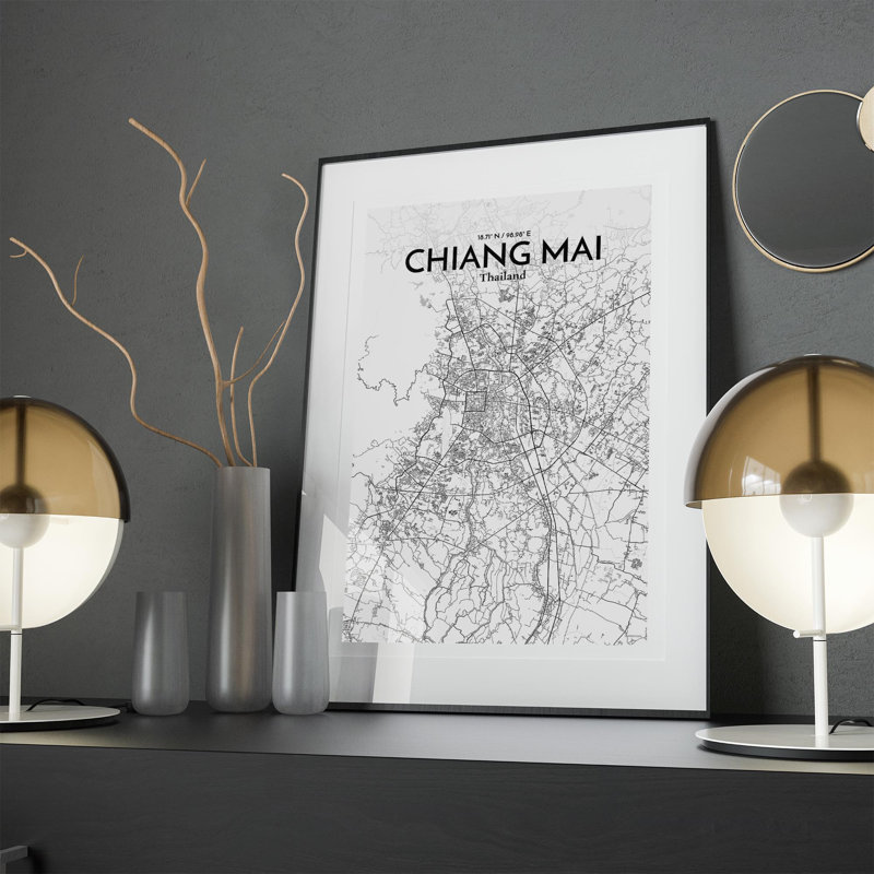 Chiang Mai City Map In Tones - No Frame Print, 17cm H x 11cm W x 0.05cm D