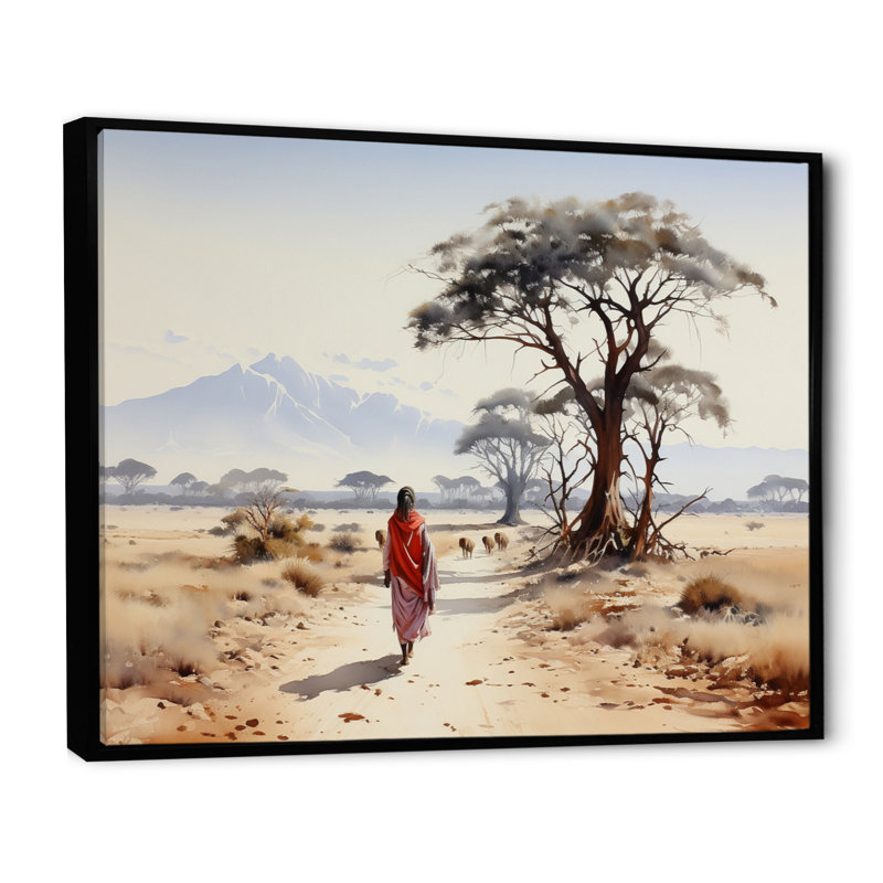 Art africain sur toile, reproduction de portrait nomade - African Nomadic Wanderer I, H 24 po x l 32 po, Cadre flottant noir