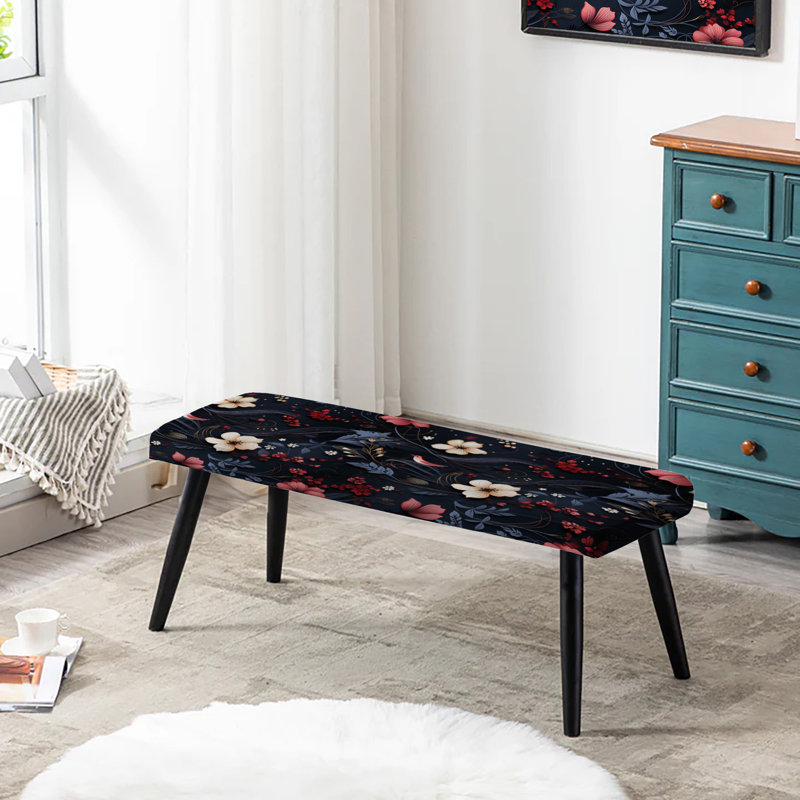 Darkened Melody Moody Patterns - Floral Upholstered Black Bench