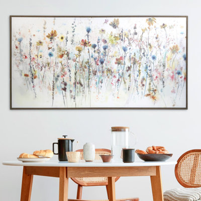 Watercolor Wildflowers by Studio Arts, 28x54", Large Oversized Colorful Watercolor Wildflowers Framed Canvas Wall Art Print, Steel Frame