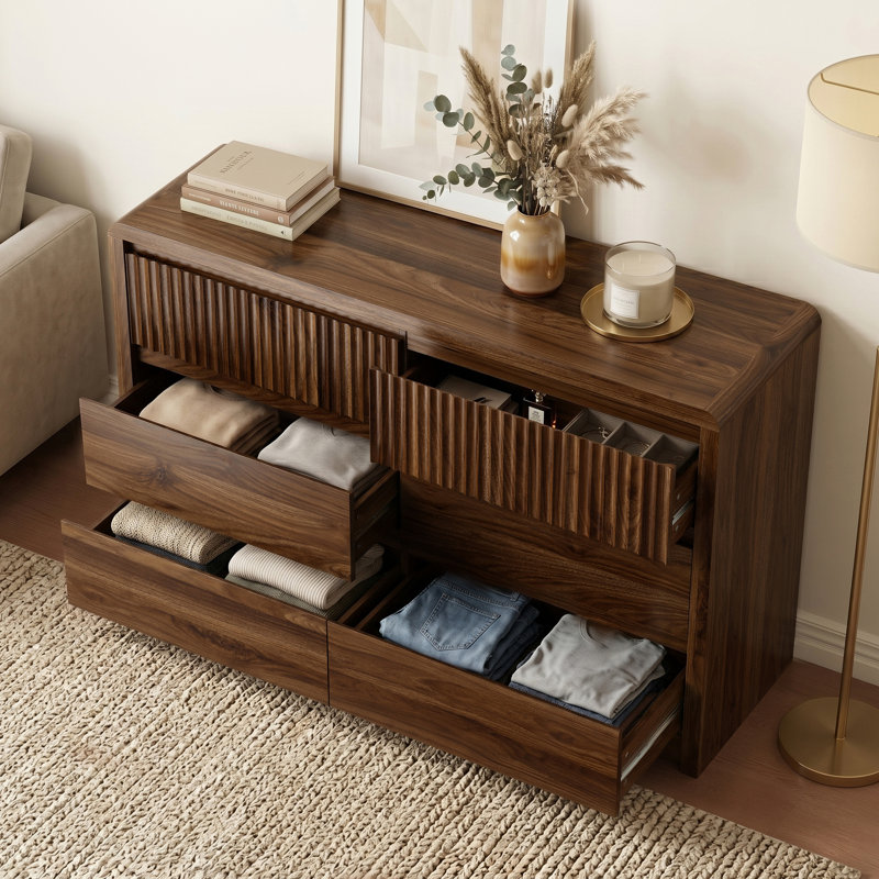 Mountford 6 Drawer Dresser with Walnut Finish,  Bedroom Dresser, Walnut