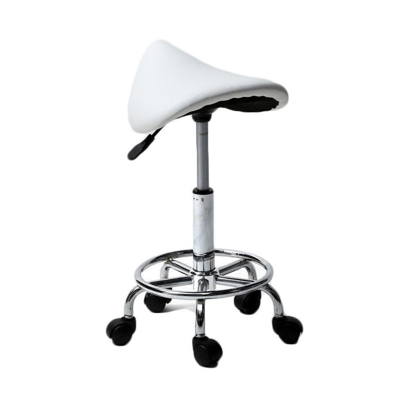 Adjustable Height Ergonomic Lab Stool Wheels, White
