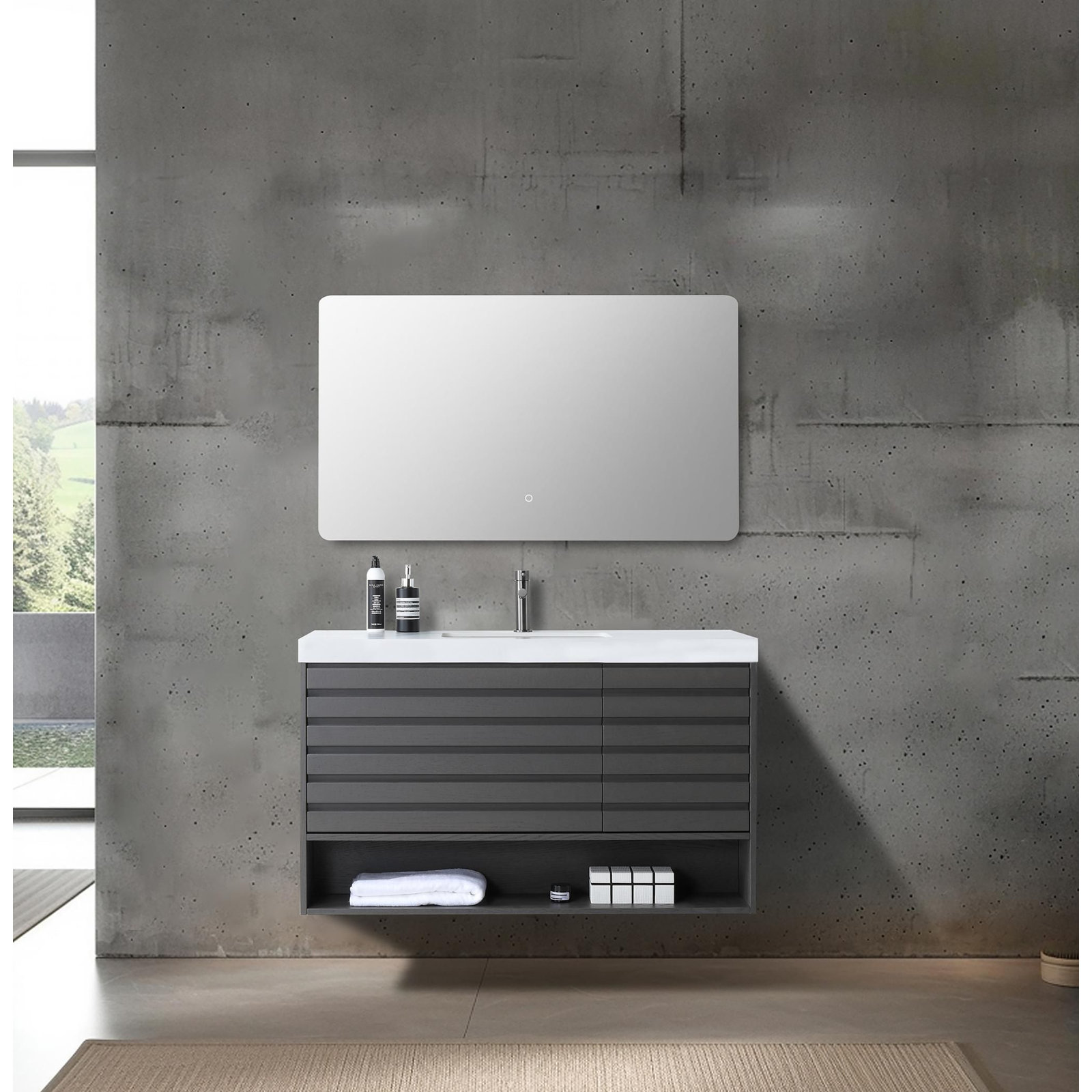 Matera 48" Cedar Single Bathroom Vanity, White, Charcoal