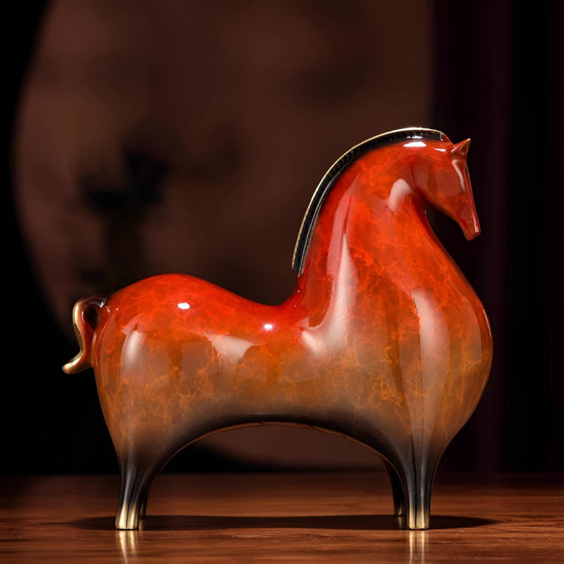 Artistic Bronze Horse Figurine – Classic Chinese Design, Orange/Brown, 4.72" H x 5.12" W x 2.36" D