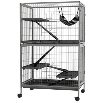 Cage pour petits animaux H 50 po à 5 niveaux, cage de furet, grande cage de chinchilla avec accessoire de hamac en fil d'acier robuste, abri pour petits animaux avec 4 portes