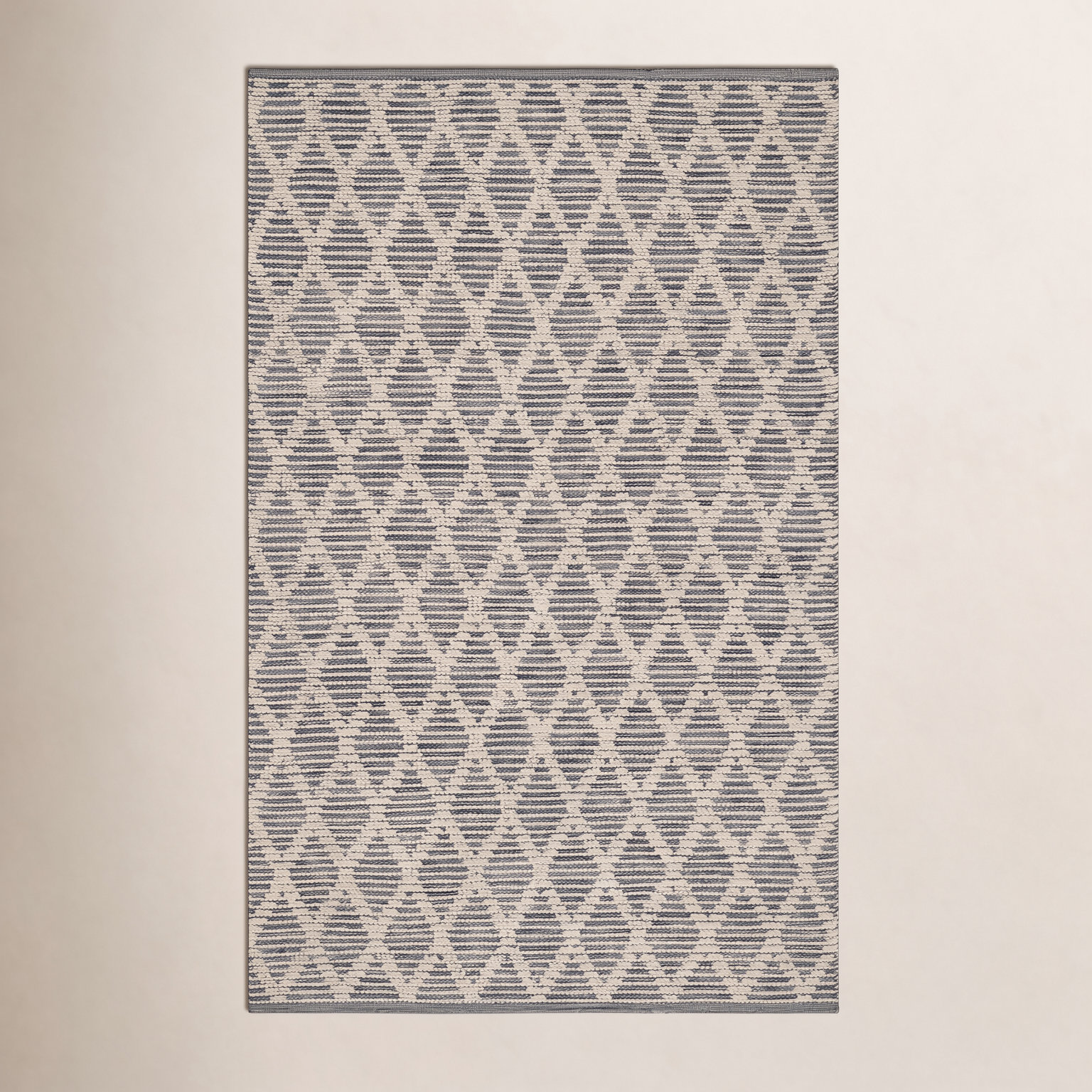 Textured Diamond Blue/Ivory Handwoven Cotton Rug, Rectangle 6' x 9'