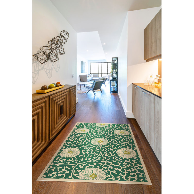 Hawarden Vinyl Floral Indoor Rug, Rectangle 3' x 5'