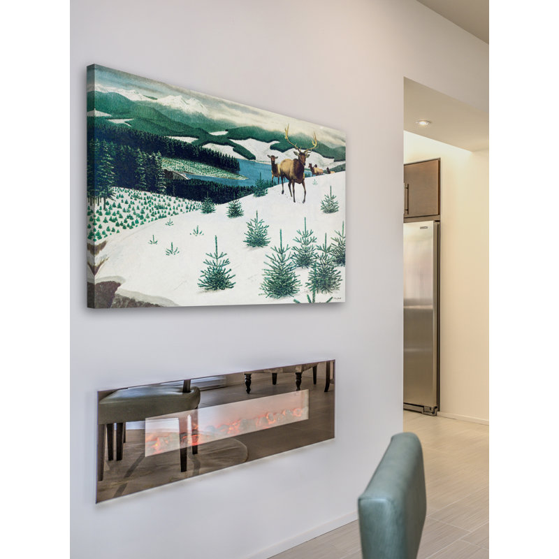 Elk In Snow - Wrapped Canvas Print, 51cm H x 76cm W x 3.81cm D