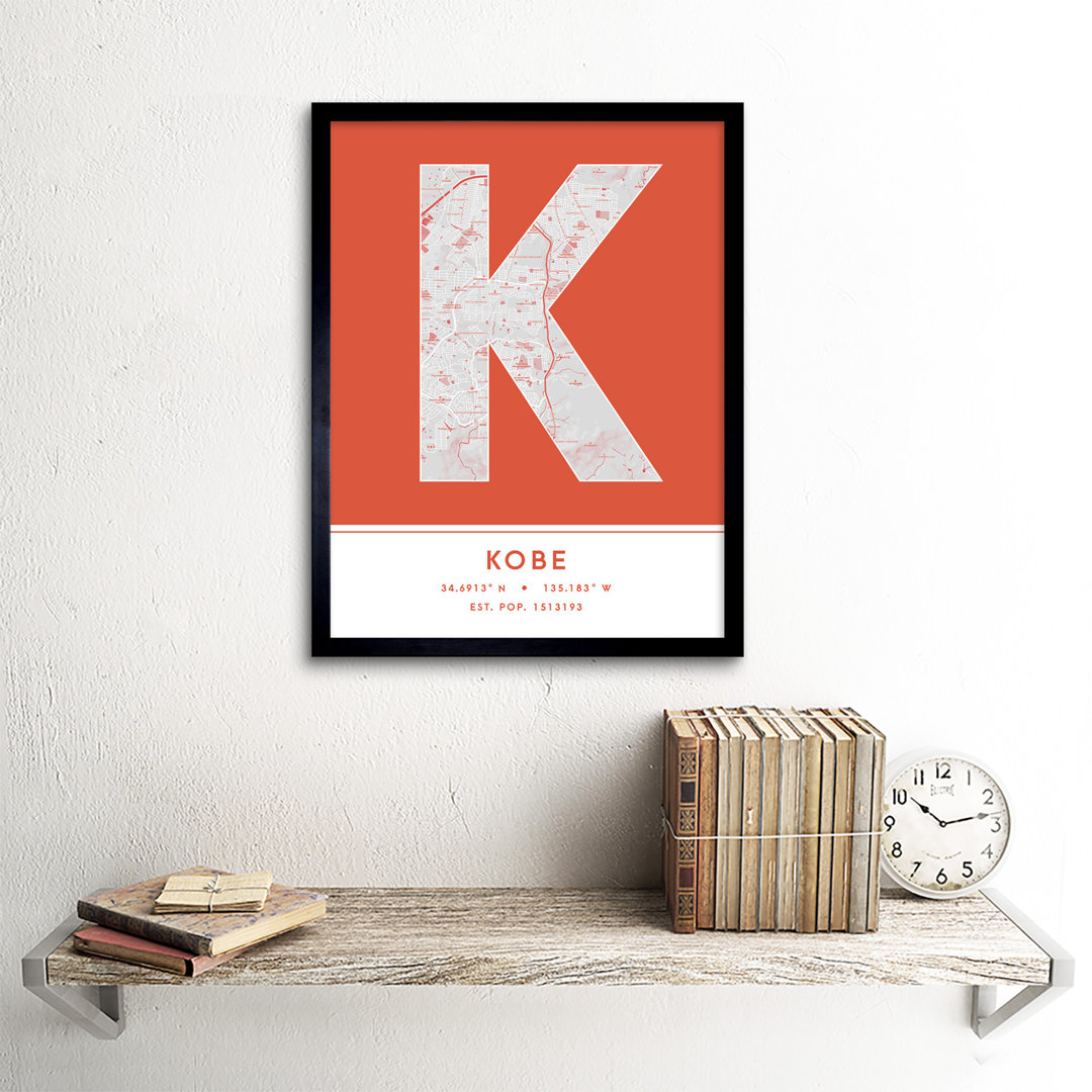Kobe City Map Kobe Japan City Map Orange - Single Picture Frame Typography