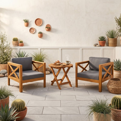 Ensemble de meubles d'extérieur toutes saisons en bois d'acacia avec coussins et 2 chaises
