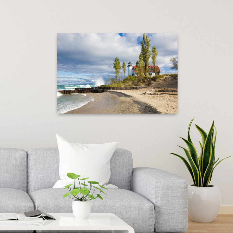 Lighthouse on the coast Point Betsie Lighthouse Lake Michigan Benzie County Frankfort Michigan USA 1 Piece Wrapped Canvas Wall Art