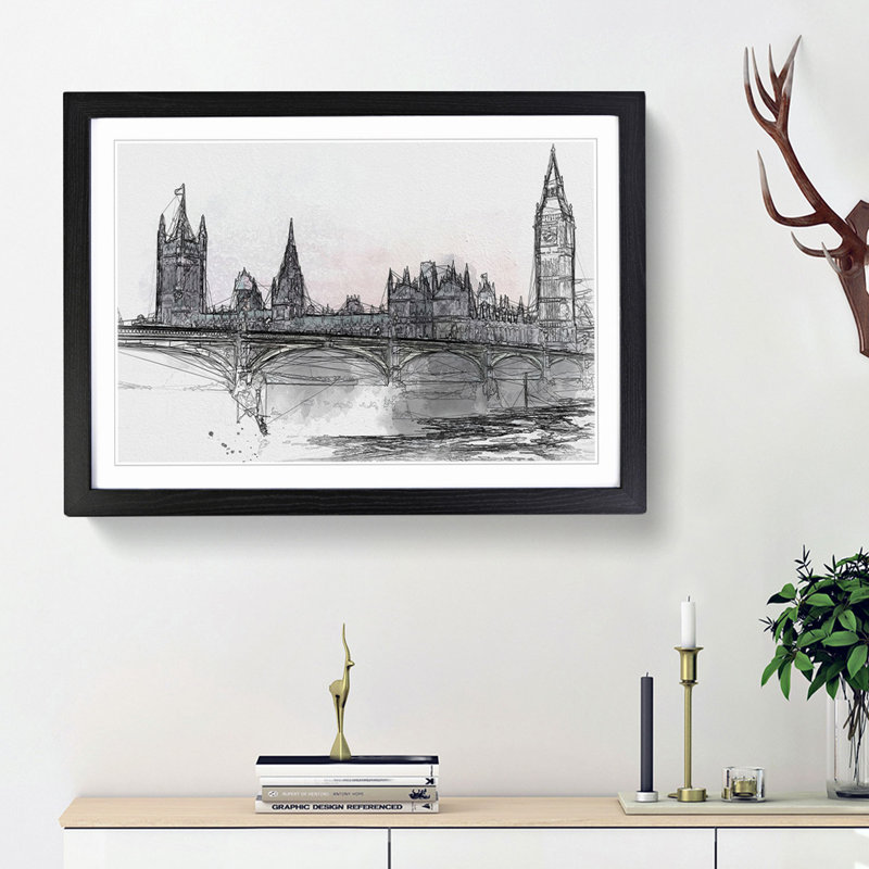 Houses of Parliament & Big Ben in Abstract - Picture Frame Graphic Art Print, Black Framed, 62cm H x 87cm W x 2cm D