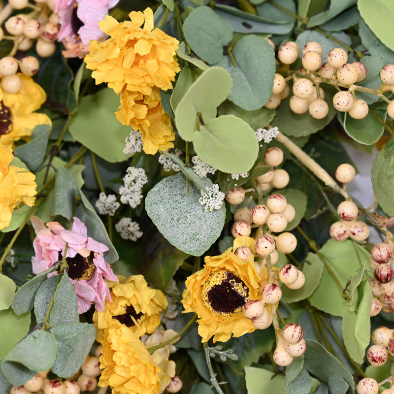 Faux Spring Summer Eucalyptus Berry Daisy