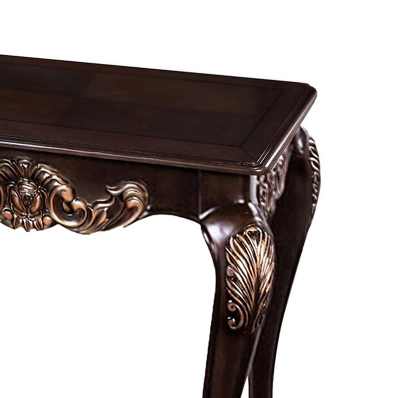 Table de bout Astor, bois brun cerise foncé de 29 pouces, détails sculptés