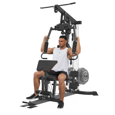 Compact Home Gym System – Full Body Workout Machine for 1" & 2" Plates, Chest Press, Arm & Foot Supports