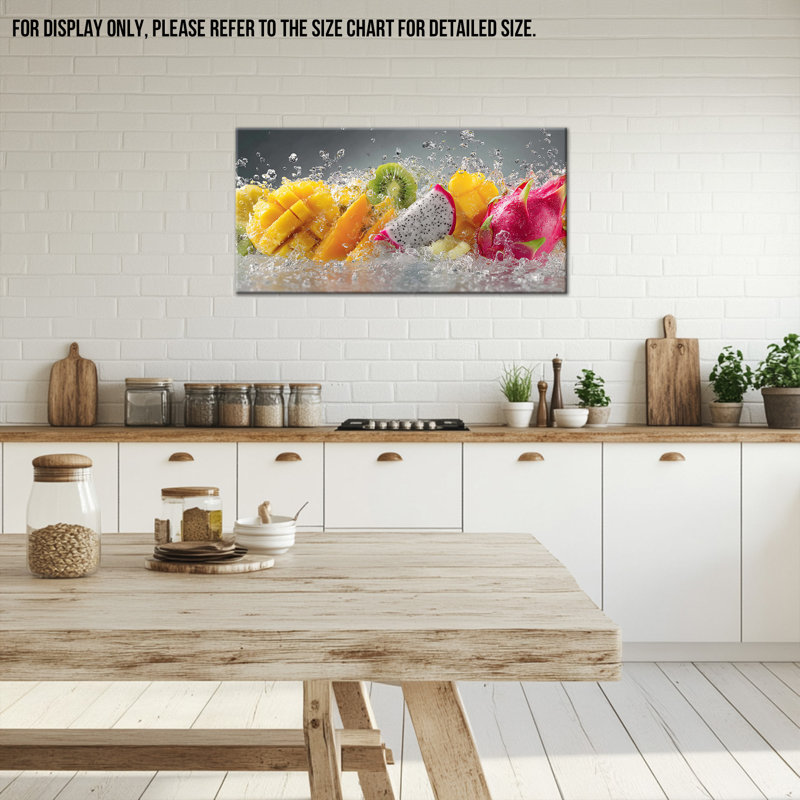 Fruit Duran - reproduction d'art sur toile vibrante, décoration murale pour la salle à manger, œuvre de fruits à éclaboussures dynamiques pour le mur de la cuisine, impression sur toile tendue avec cadre en pin, 16 po x 32 po
