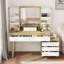 Makeup Vanity Dressing Table With Open Shelves & Large Mirror & 6 Storage Drawers