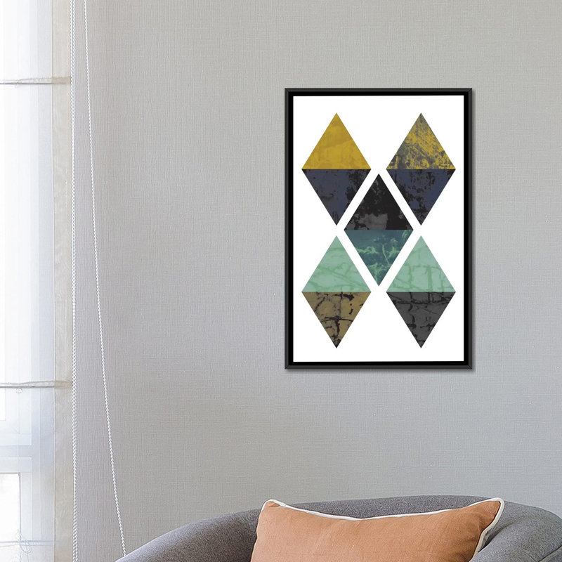 « diamants grunge », impression sur toile tendue, H 26 po x l 18 po x P 1,5 po, Toile avec cadre noir, Pas de tapis