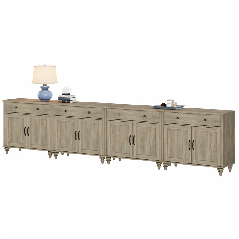 Farmhouse TV Stand For 75 Inch TV With 4 Doors And 2 Drawers, Wood Universal TV Stand With Storage Cabinets, Entertainment Center TV Console Table For Living Room, Bedroom, Wash Grey