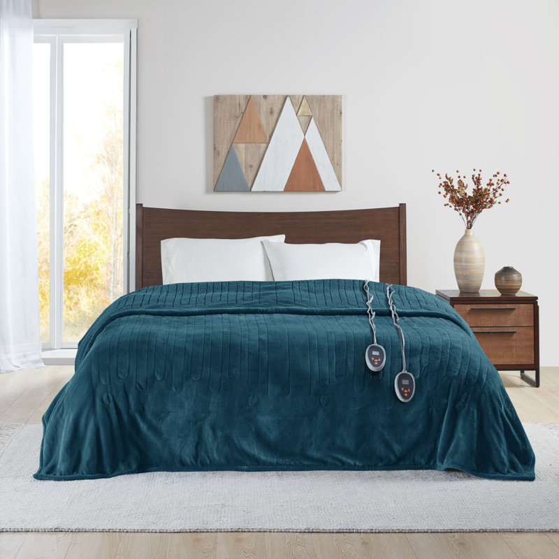Twin Gray Reversible Fleece Heated Blanket with Controller